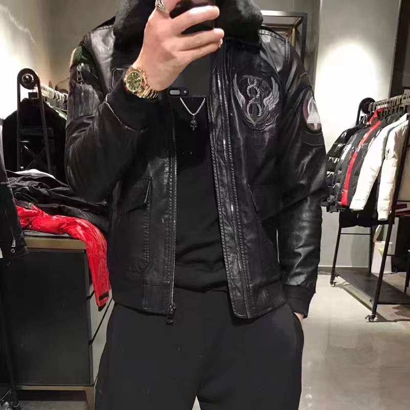 Men's leather clothing Han version handsome PU leather jacket male and cotton thickened locomotive pilot imitation leather tide jacket