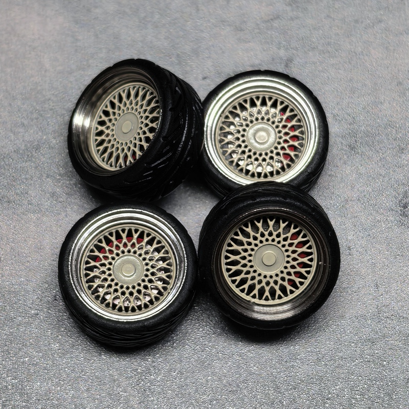 1:64 Scale Dove Wheel Hub with Bearings, Metal Wheel Hub with Rubber Tires (Colorful Version, Default Large Flange)