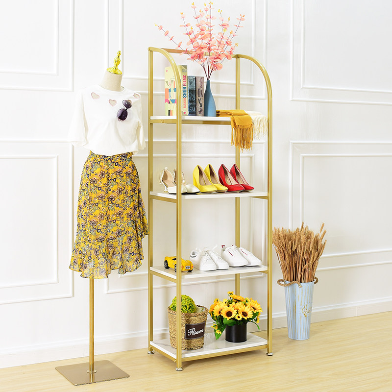 Clothing store window decoration display rack shoe shop shoe bag rack multi-layer storage rack wrought iron gold shelf women's clothing rack