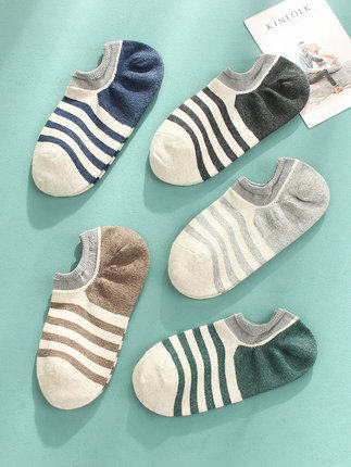 Socks male invisible socks shallow helped invisible socks spring and summer thin breathable leisure and fashion stripes in tide