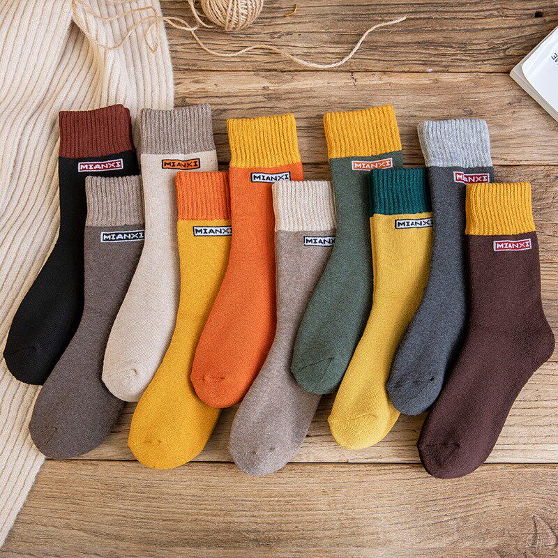 Socks female stockings autumn and winter plus velvet thickened warm long tube sleep winter cotton socks moon socks solid color stockings