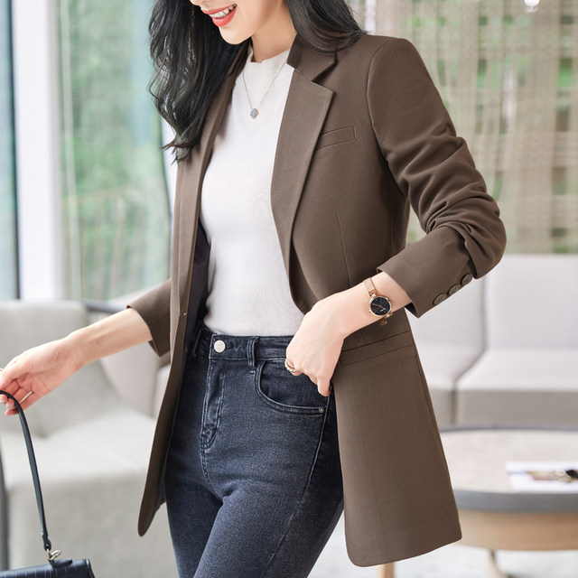 Brown suit jacket women's spring and autumn 2022 new casual fashion high-end large size ladies small suit top