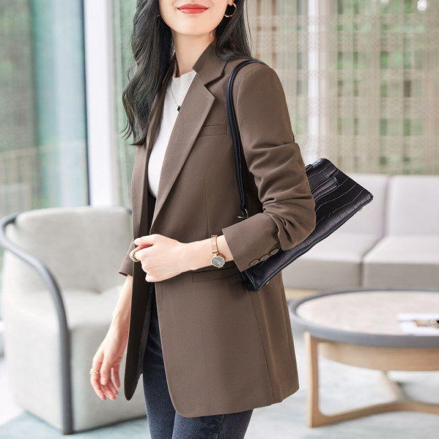 Brown suit jacket women's spring and autumn 2022 new casual fashion high-end large size ladies small suit top