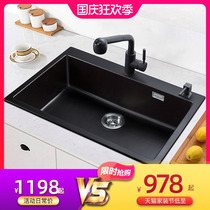 Germany Hanmo quartz stone sink large Kitchen Sink Basin Granite Wash Basin kitchen single slot Black