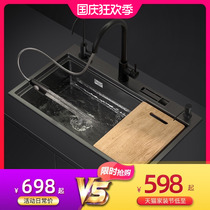 Nano sink single tank Single Tank Black upper basin sink 304 stainless steel kitchen basin with knife holder stepped