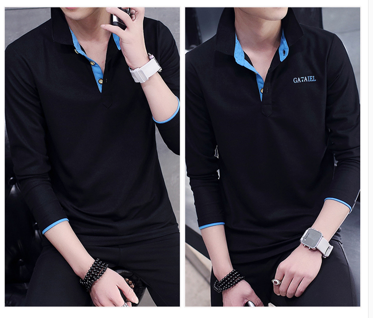 2 chiếc] áo thun nam dài tay mùa thu phiên bản mới của Hàn Quốc theo xu hướng quần áo hoang dã ve áo Slim nam polo ao polo