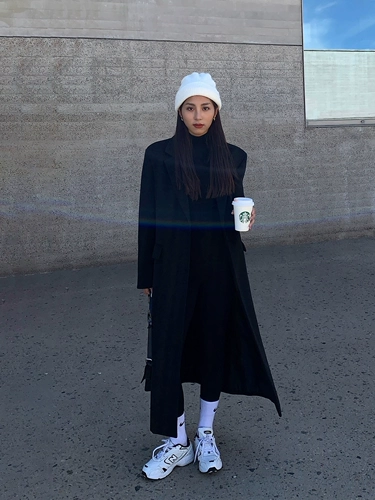 Черное длинное шерстяное пальто, костюм, средней длины, оверсайз, свободный крой