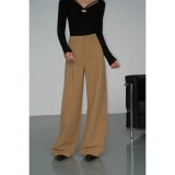 Черный костюм, штаны, высокая талия, свободный прямой крой