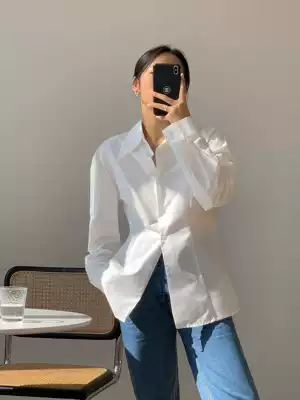HUYIFAN white shirt women long sleeve 2021 autumn design sense niche Korean loose slim cotton shirt