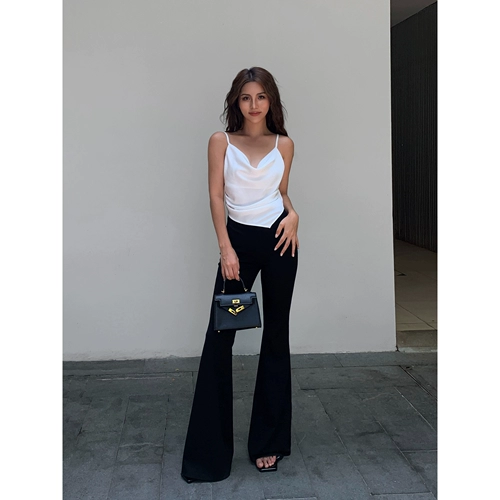 Черные высокие штаны-клёш, приталенные летние штаны для отдыха, облегающий крой