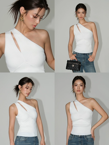 Топ с чашечками, дизайнерская трикотажная сумка на одно плечо без рукавов, облегающий крой, тренд сезона, яркий броский стиль