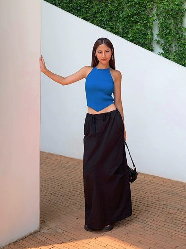 Черная длинная юбка в складку для отдыха, длинная юбка, в американском стиле, высокая талия