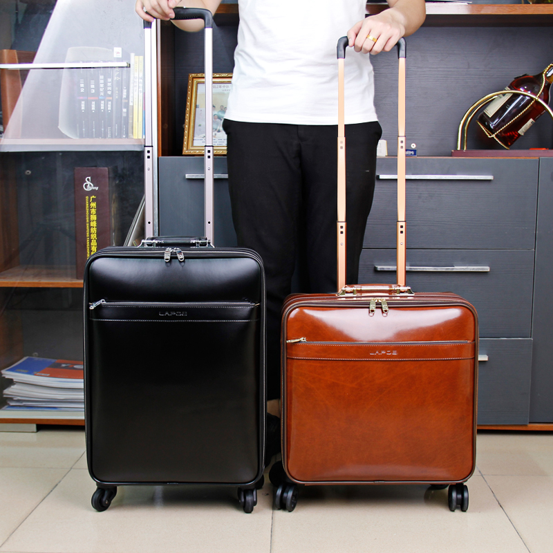 Cheetah Genuine Leather Universal Wheel Pull-Lever Case Bull Leather Suitcase for men and women Business den case password box Fashion suitcases