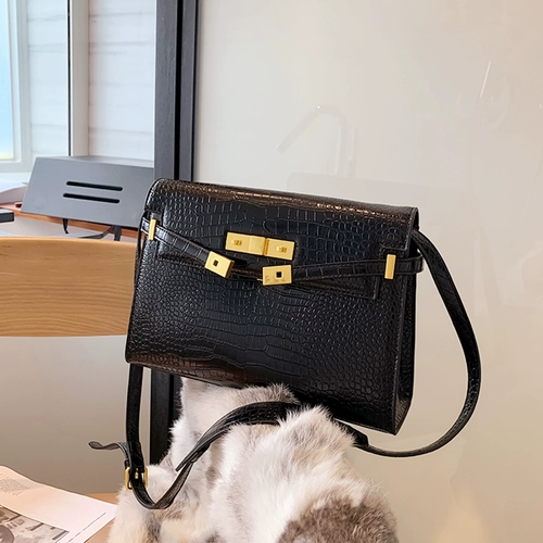 Сумка на одно плечо, сумка подмышку, из натуральной кожи, крокодиловый принт