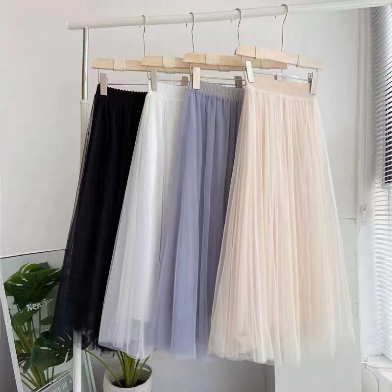 Mesh Skirt for Women, Suitable for All Seasons, Pleated Fairy Skirt, Versatile High-Waisted Slimming Mid-Length A-Line Long Skirt Mesh Skirt for Women, Suitable for All Seasons, Pleated Fairy Skirt, Versatile High-Waisted Slimming Mid-Length A-Line Long Skirt