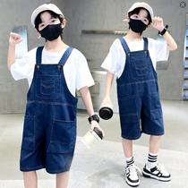 Childrens Pocket Overalls Suit Summer Boys and Girls Handsome Denim Shorts Kindergarten Dance Suit Overalls Trendy