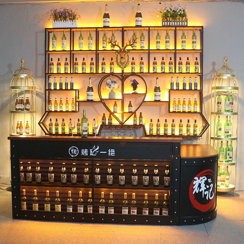 Luminous wine rack bar wall hanging wrought iron rack display display rack coffee restaurant industrial wind cut off wine rack screen exhibition