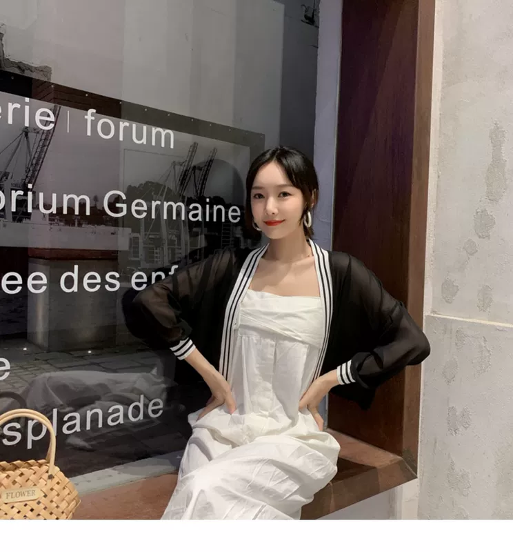 Với váy xòe sơ mi voan nhỏ khăn choàng mỏng áo khoác cardigan chống nắng nữ 2020 mới ngoài hè - Áo sơ mi chiffon ren