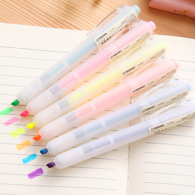 Korea Point stone press highlighter Student marker pen Key marker marker DS-805S 6pcs