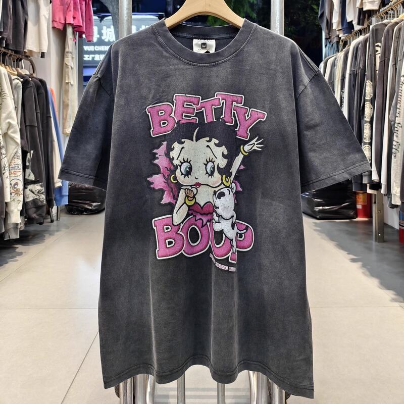 Saint Michael Pink Betty Vintage Washed Retro Distressed Loose Vtg Short-Sleeve T-Shirt for Men and Women Trendy