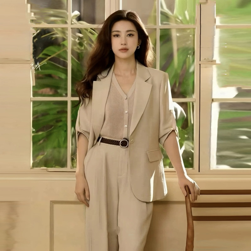 Zhu Zhu mm Mall Same Style 2026 Spring New Elegant Thin Blazer Knitted Vest Straight Casual Pants Zhu Zhu mm Mall Same Style 2026 Spring New Elegant Thin Blazer Knitted Vest Straight Casual Pants