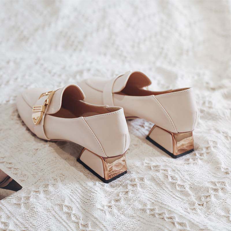 Gulvdinel Soft Leather Can Two Wear ~ Shoes in the thin square head of the thin heels 2021 spring heel shoes