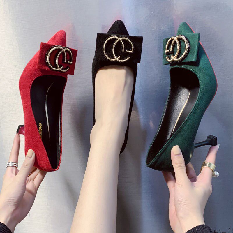 Green Shoes Women Knot Wedding Nets Red Heels Women 2019 Fall New Fae-style Teenage Girl 100 Hitch Sexy Career Black Fine