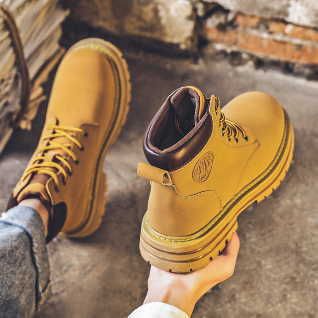 Martin boots men's work boots 2025 new autumn and winter high-top thick sole height-enhancing versatile leather boots men's big yellow boots