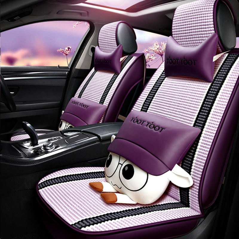 Car Cushions Summer Ice Silk Cartoon Net Red Car Cushion 2019 Cute Women Full Bag All Season Universal Summer Seat Cover