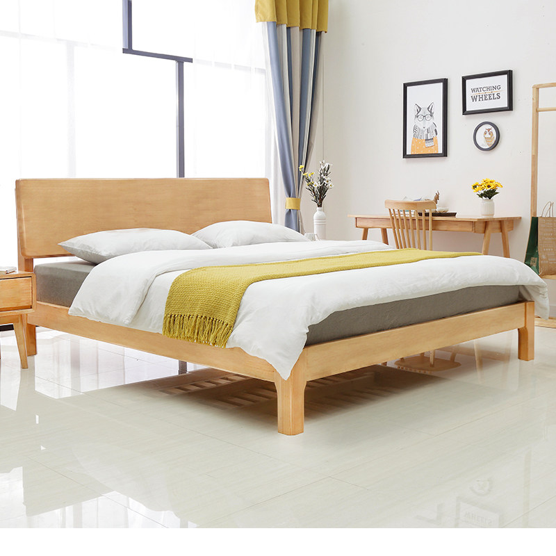 Solid Wood Bed Modern Minimalist Master Bedroom 1 8 m Double beds 1 5 m Single beds Economy Type of oak Nordic Bed