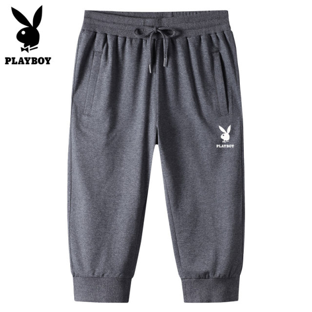 ໂສ້ງຂາສັ້ນ Playboy ກິລາ cropped pants ຜູ້ຊາຍ leggings pants ຜູ້ຊາຍ summer ຝ້າຍບໍລິສຸດຂອງຍີ່ຫໍ້ອາຍຸກາງ sweatpants ບາງສ່ວນ