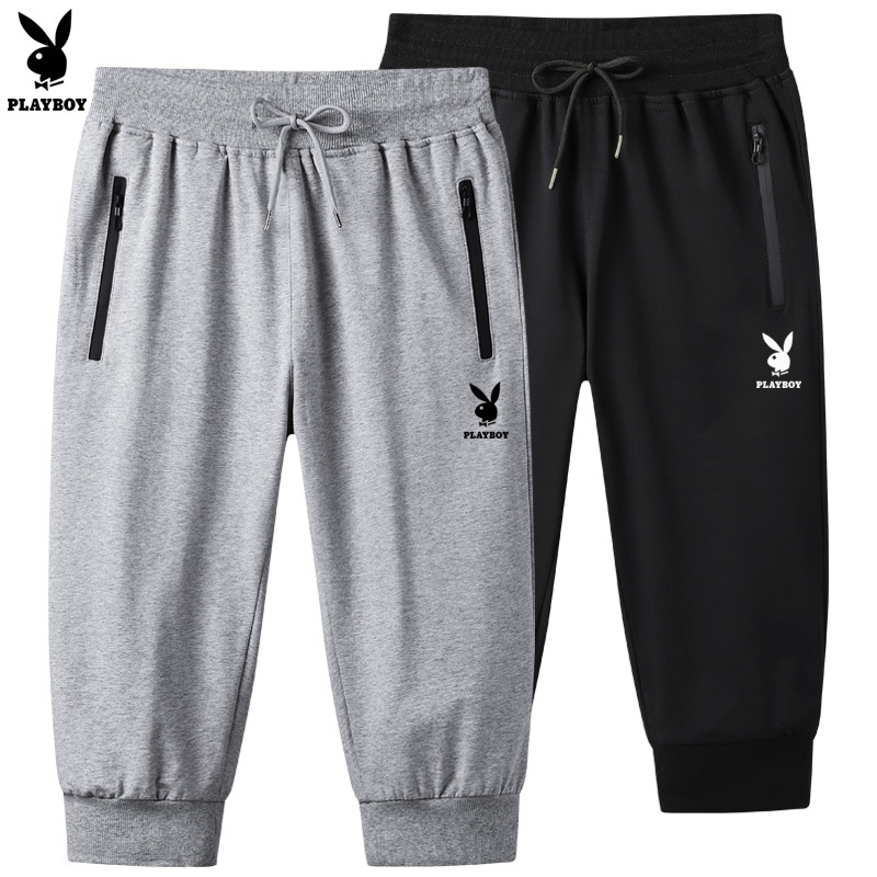 Playboy Sports Cropped Pants for Men and Women, Trendy Loose Shorts, Pure Cotton Summer 7/8 Length Jogger Knit Pants