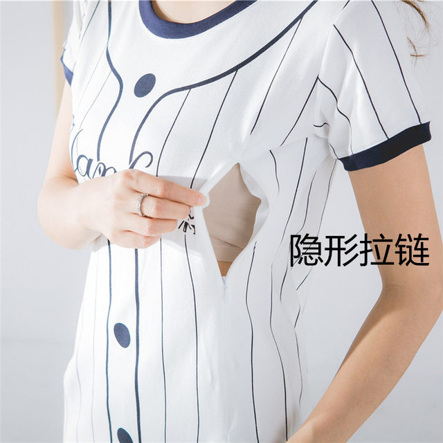 ເດັກນ້ອຍ Summer ໃຫ້ນົມລູກແມ່ແລະເດັກ 3-piece suit parent-child male and women baby 3 pure cotton striped short-sleeved sports baseball uniform