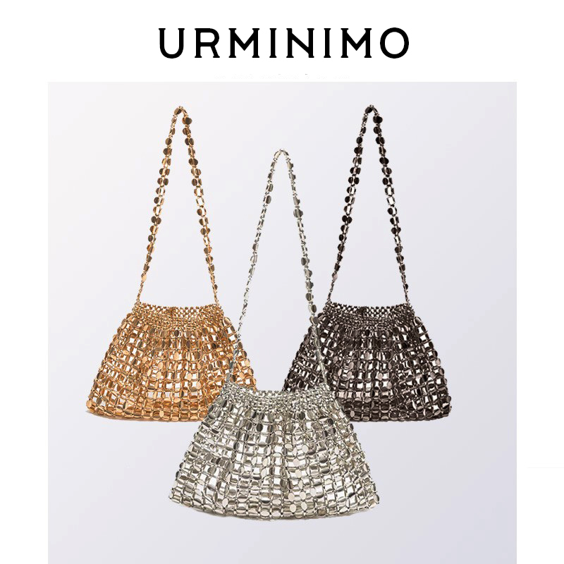 Retro Shiny Woven Bag for Women 2026 Summer New Style Silver Chain Pearl Bag Holiday Beaded Armpit Shoulder Bag