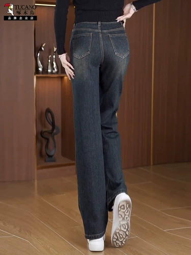 Джинсы, флисовые штаны, коллекция 2023, оверсайз, свободный прямой крой, высокая талия