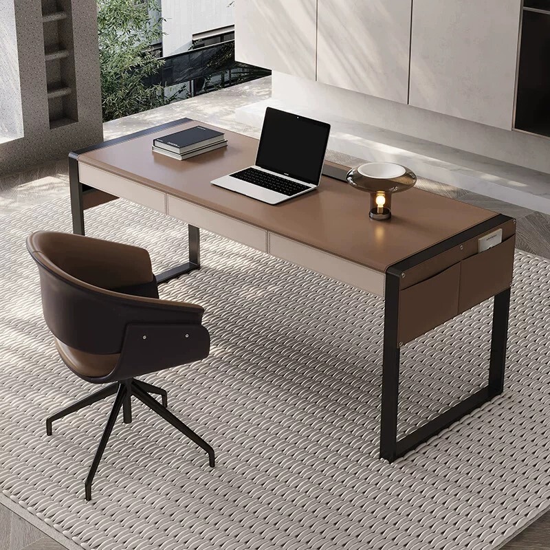 Italian Minimalist Saddle Leather Desk Home Light Luxury Modern Writing Desk Office Computer Desk Integrated High-End Desk Italian Minimalist Saddle Leather Desk Home Light Luxury Modern Writing Desk Office Computer Desk Integrated High-End Desk