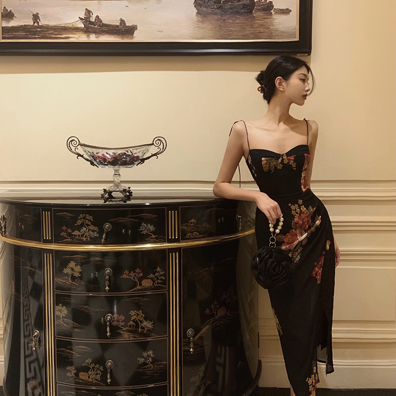 Slip dress temperament sexy pack buttock skirt in summer new retro waist slim fork long skirt