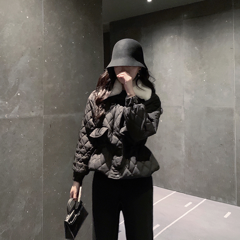 Diamond Cotton Suit Women Ins Port Wind 2022 Temperament Black Manmade Waist Cotton Padded Jacket Slim Cotton Clot Woman Short jacket