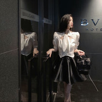 Legal Bubble Cuff jacket Women 2022 Summer new collection waist Lean Temperament Shirt White 100 Lapped Bronzed shirt