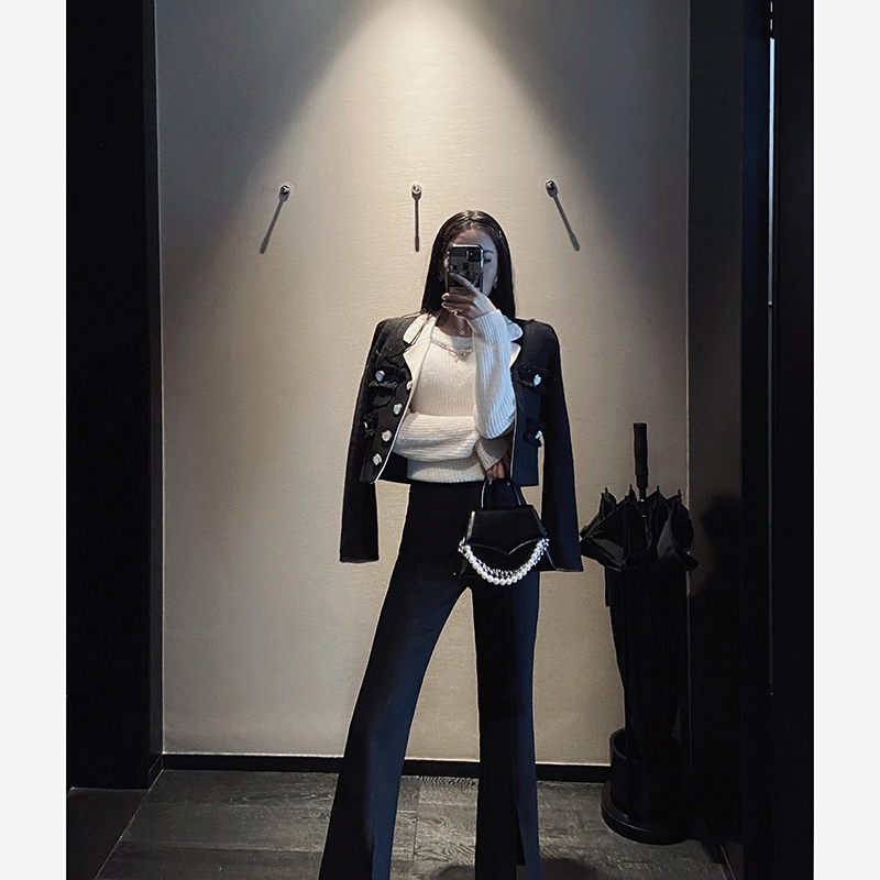 Flared pants women's high waist 2021 new temperament hip black pants slim slim split hanging wide leg pants