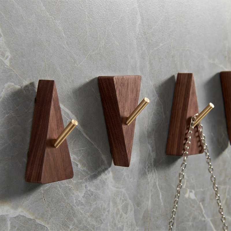 Hook strong viscose wall hanging door hanger key hook free punch creative metal solid wood kitchen sticky hook