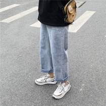 Jeans mens spring ins super fire Hong Kong style student straight tube loose trend drop sense wide leg casual pants trend brand