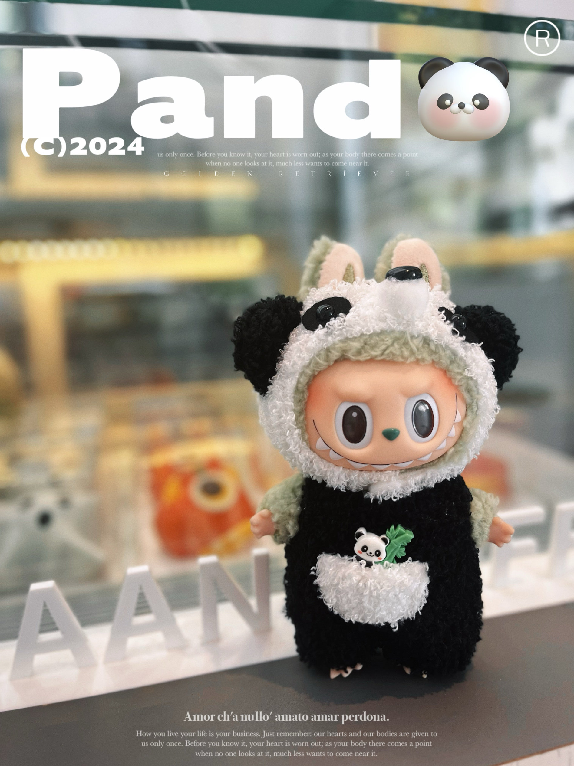 For Labubu Doll Clothes Cute Panda One-piece Clothes Headset Set
