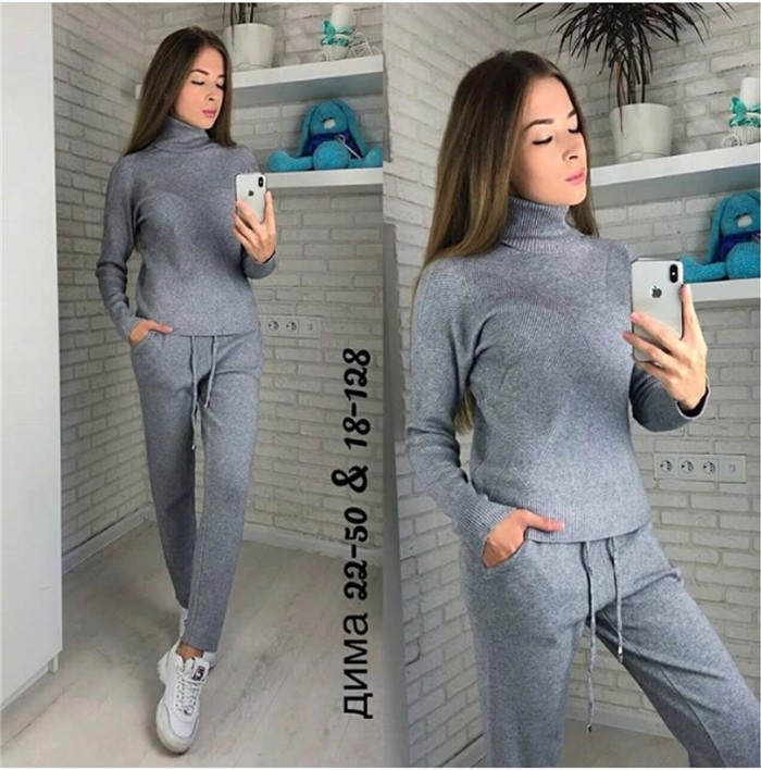 Conjunto de 2 piezas de pantalones de punto con cuello alto NSJXW105060