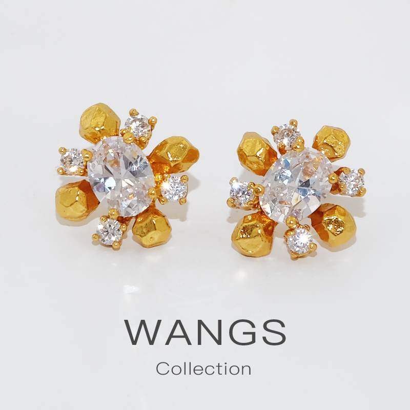 WANGS bright crystal flower ear pendant necklace French vintage luxury commuter sweet pure silver kock chain