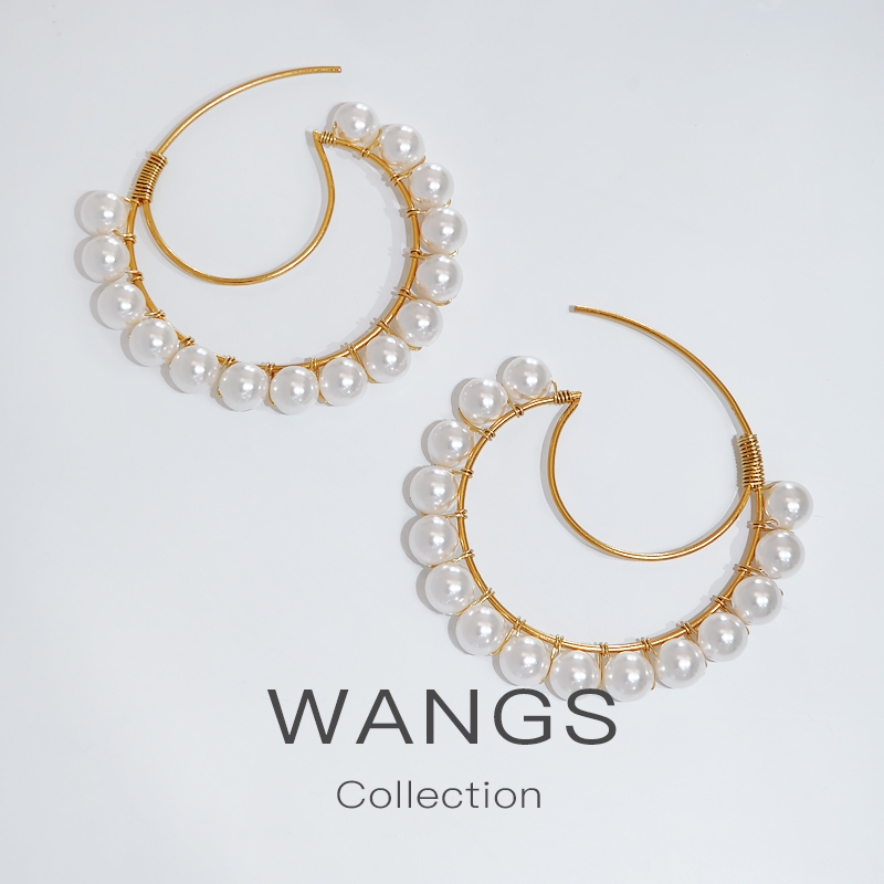 WANGS Fashion Pearl Large Earring of Small Elegant Renaissance Designer Pure Silver Plated Gold-Plated Moon Circle Earring