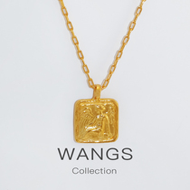 WANGS custom Angel totem retro hand made square card Roman gold coin necklace savi same fedoma