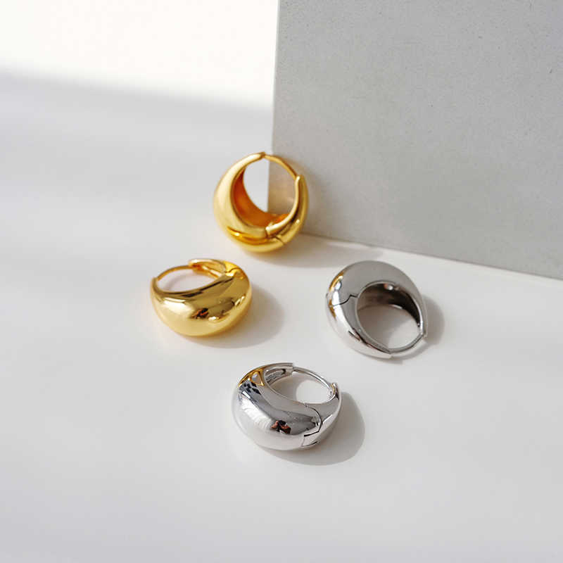 WANGS French 18K gold - plated silver droplet earrings light luxury design rough ring earbutton earbutton decorated earrings