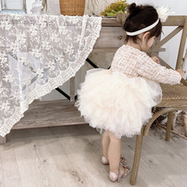 Childrens super foreign air autumn and winter dress girl princess dress puffy gauze girl 100 days one year old birthday dress