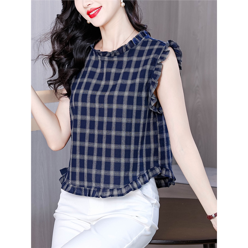 Temperament Tops, Hong Kong Style Retro Plaid Sleeveless Women's Summer Clothes, New Style, High-End, Versatile and Chic Shirts for Outer Wear Temperament Tops, Hong Kong Style Retro Plaid Sleeveless Women's Summer Clothes, New Style, High-End, Versatile and Chic Shirts for Outer Wear